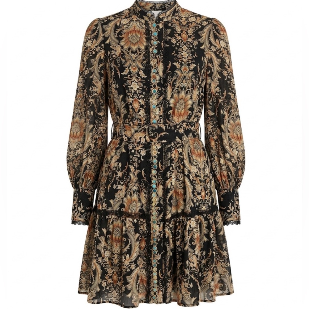 Black Floral Print Tiered Mini Dress with Button Front
WORE ONCE